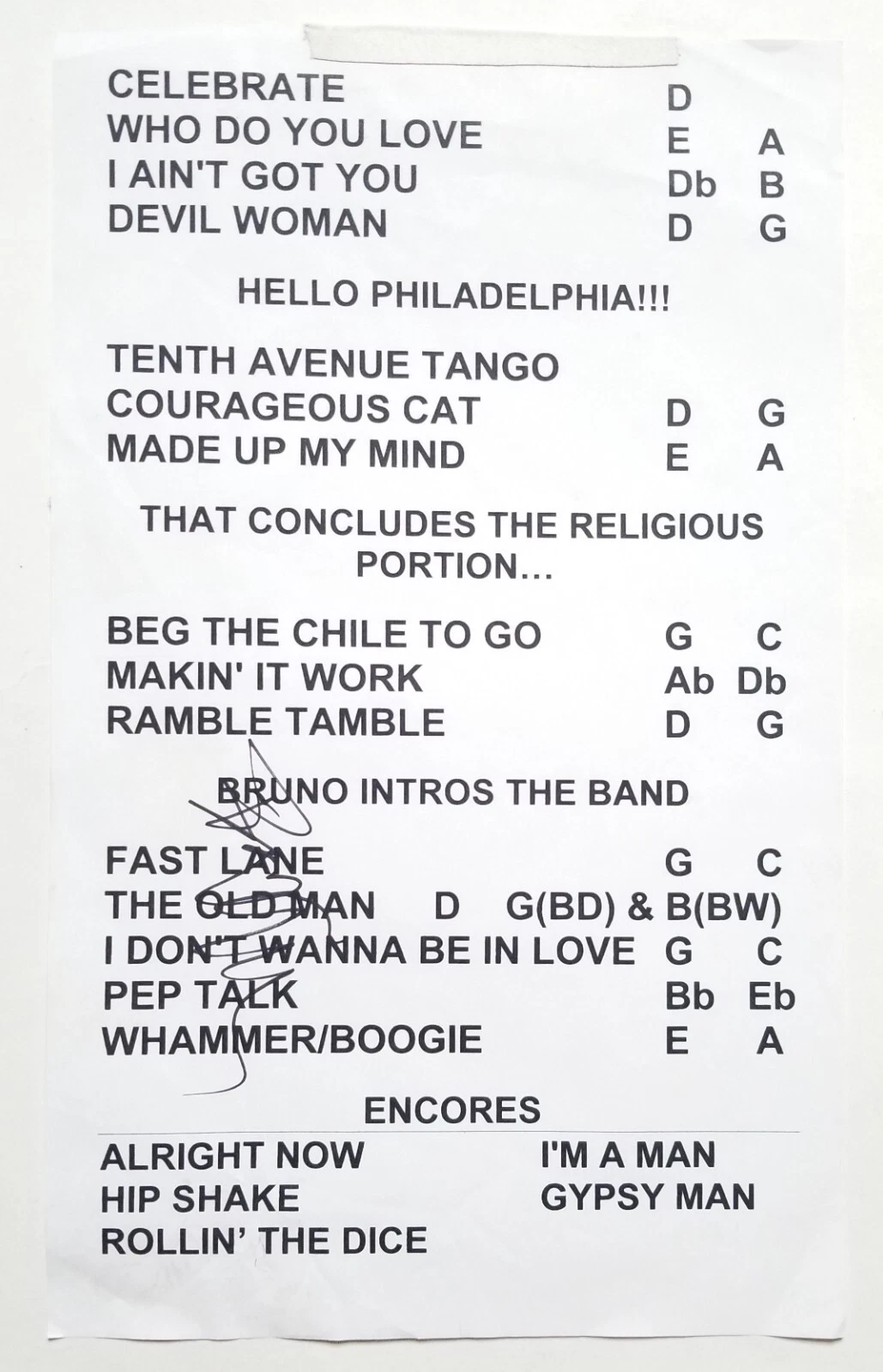 Bruce Willis REAL SIGNED Concert Set List #2 JSA LOA Autographed actor Die Hard