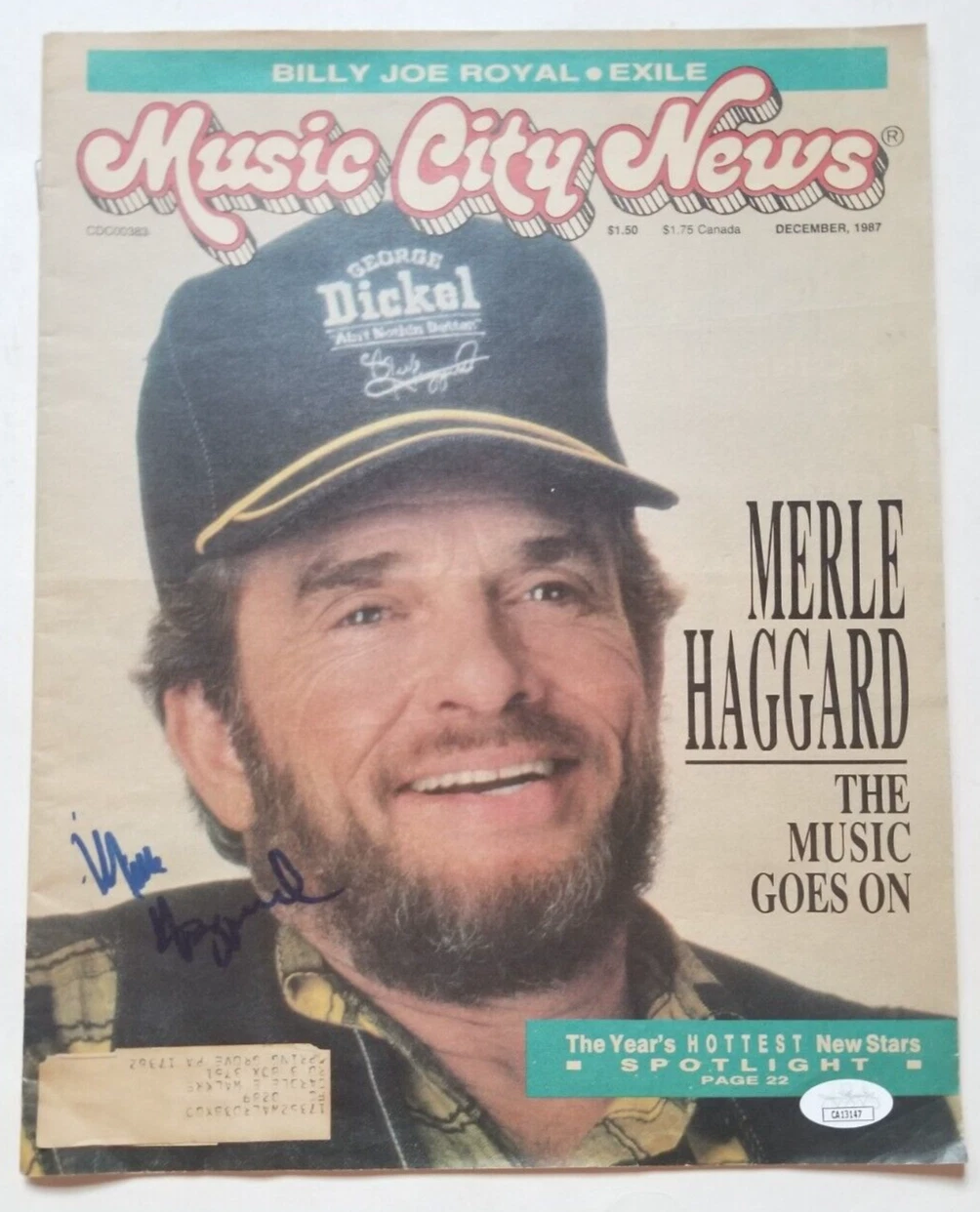 Merle Haggard REAL hand SIGNED 1987 Music City News Magazine JSA Autographed