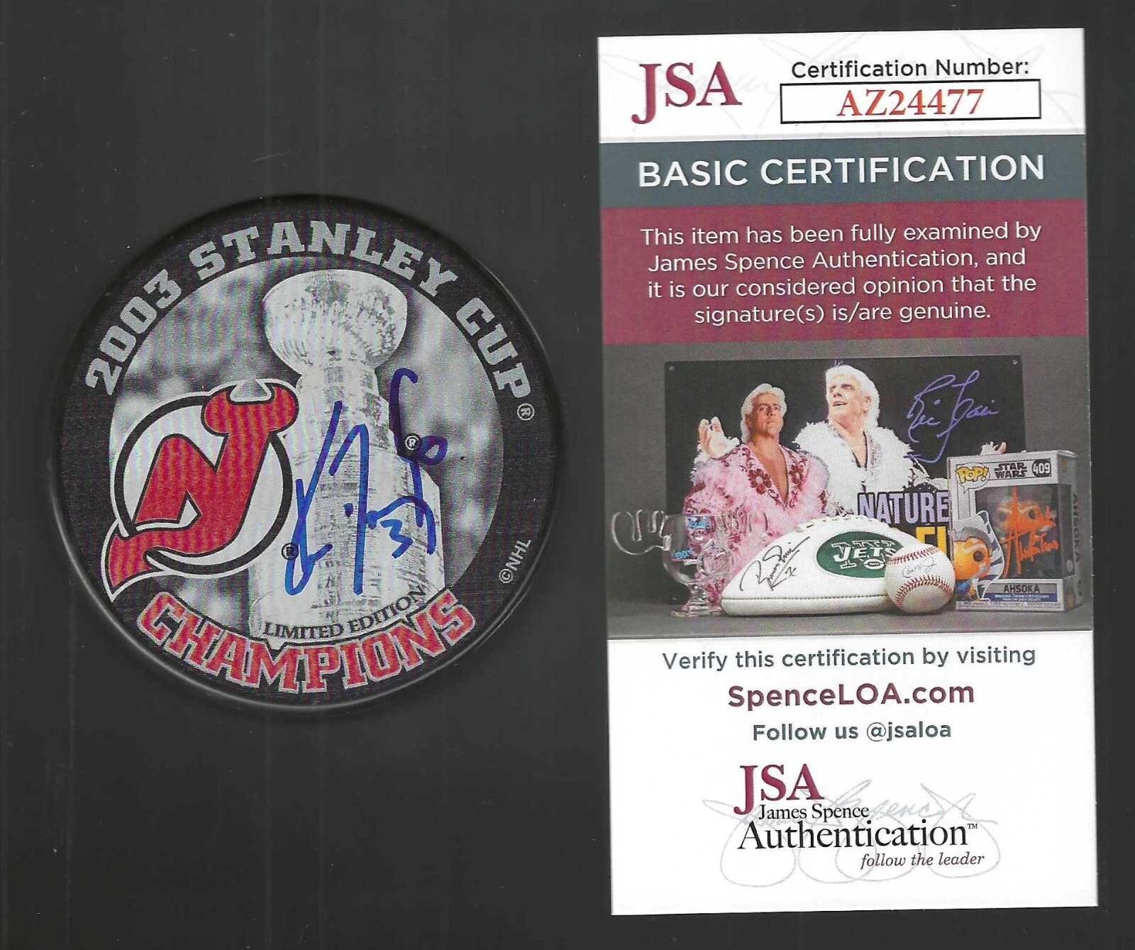 Ken Daneyko Signed New Jersey Devils 2003 Stanley Cup Champions Puck JSA COA