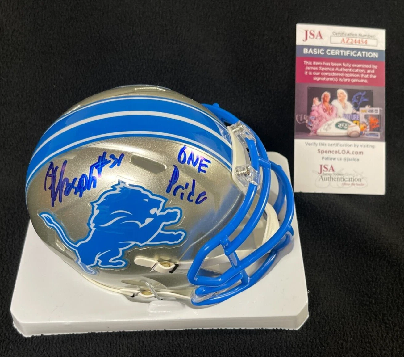 Kerby Joseph Signed & Inscribed One Pride Lions 2024 Mini Helmet JSA COA