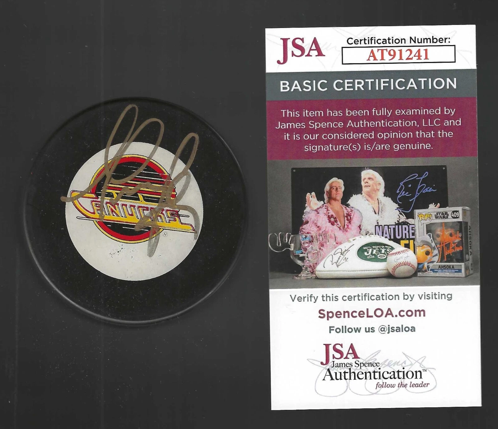 Alexander Mogilny Signed Vancouver Canucks Trench Puck JSA COA