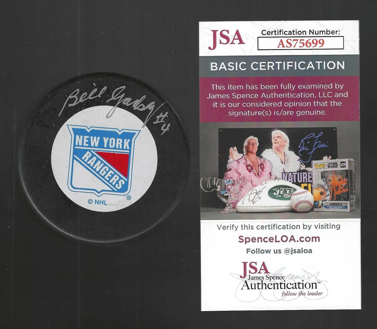 Bill Gadsby Signed New York Rangers Trench Puck JSA COA