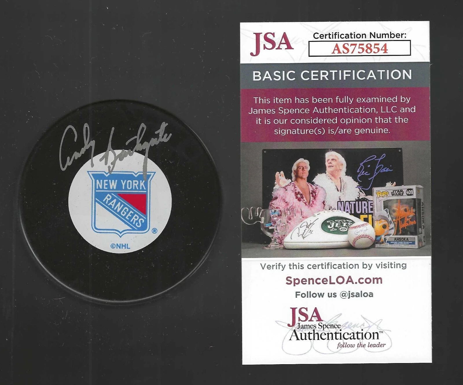 Andy Bathgate Signed New York Rangers Puck JSA COA