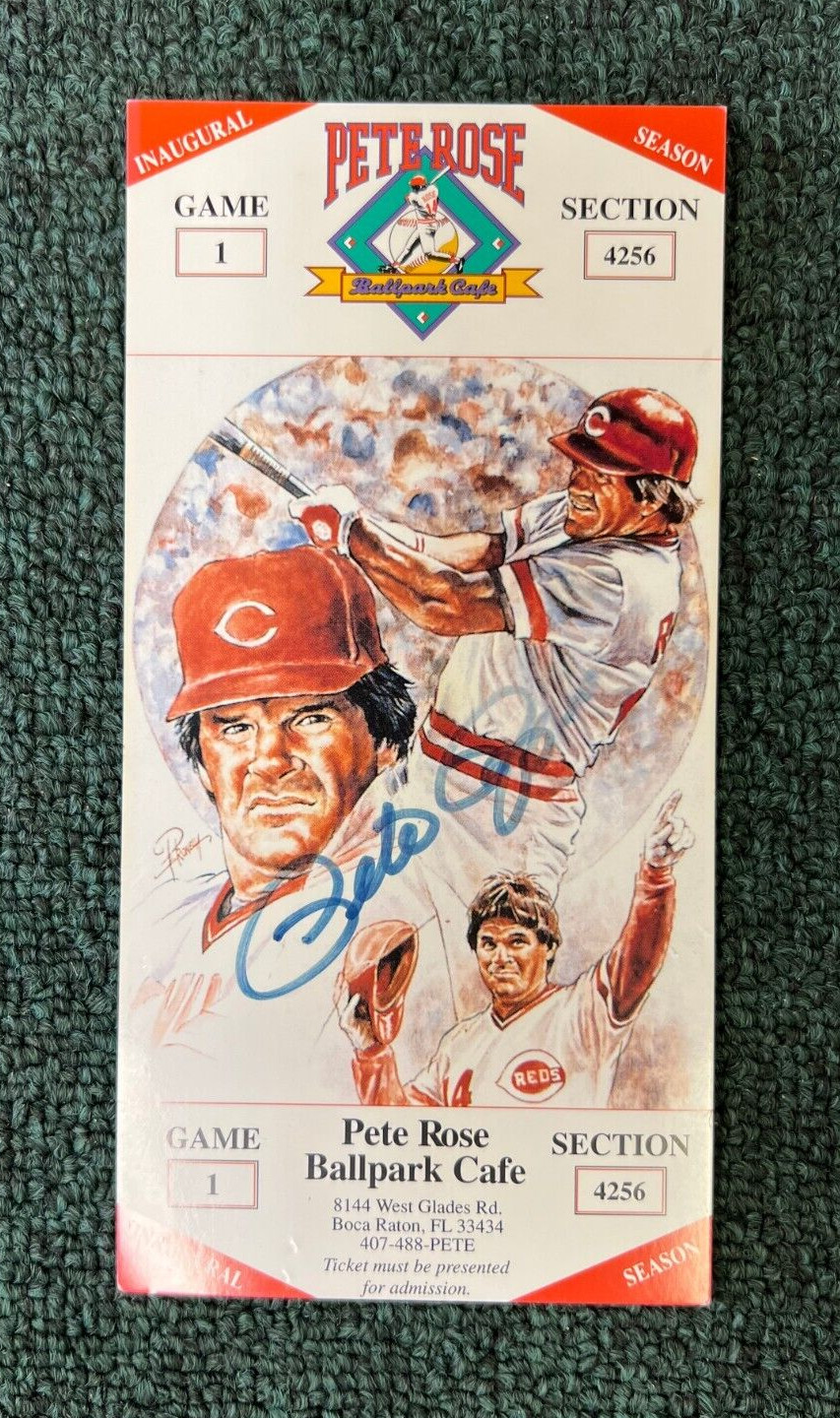 PETE ROSE PHILLIES SIGNED AUTO ALL TIME HIT KING BALLPARK CAFE TICKET W/COA C
