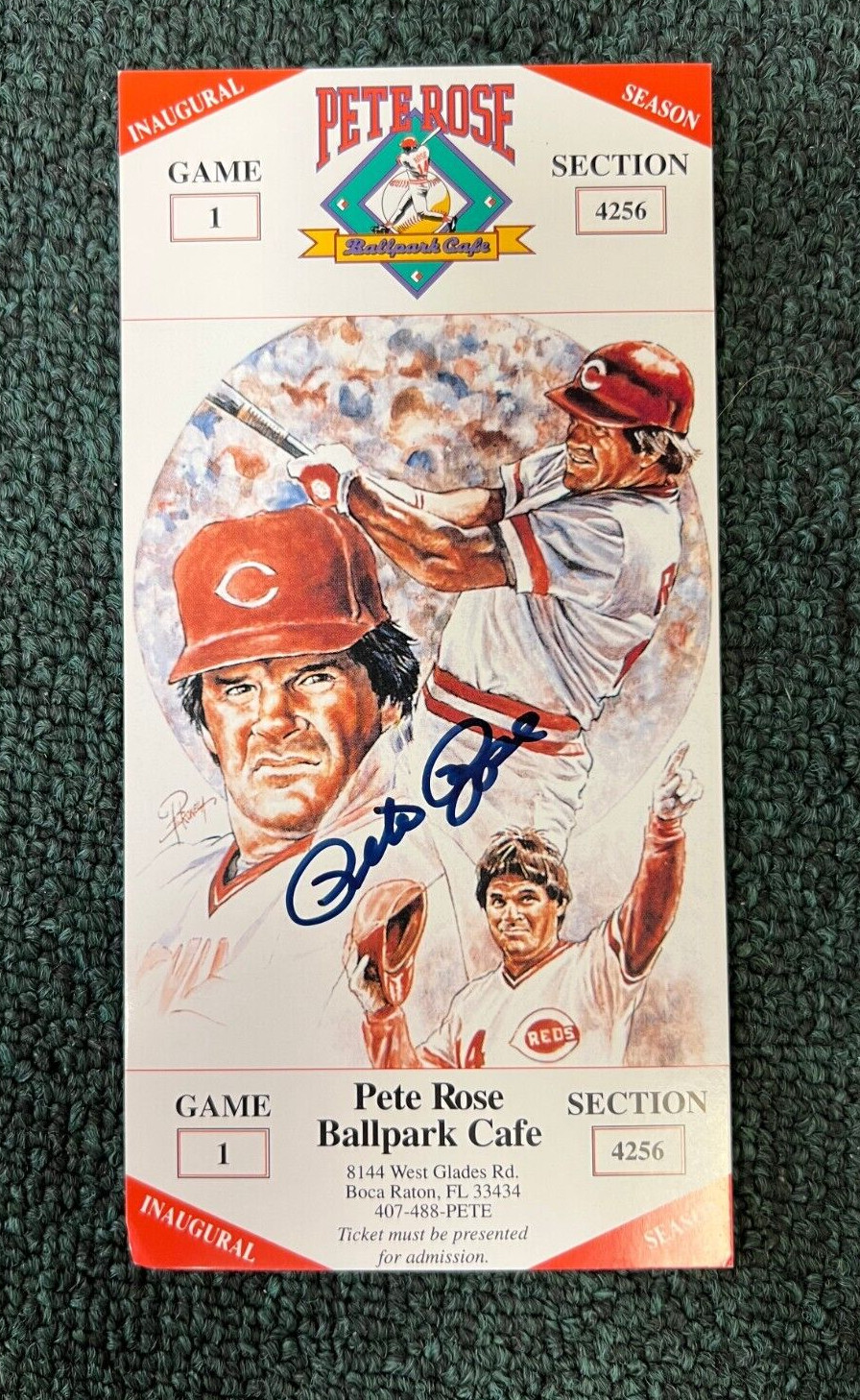 PETE ROSE PHILLIES SIGNED AUTO ALL TIME HIT KING BALLPARK CAFE TICKET W/COA D
