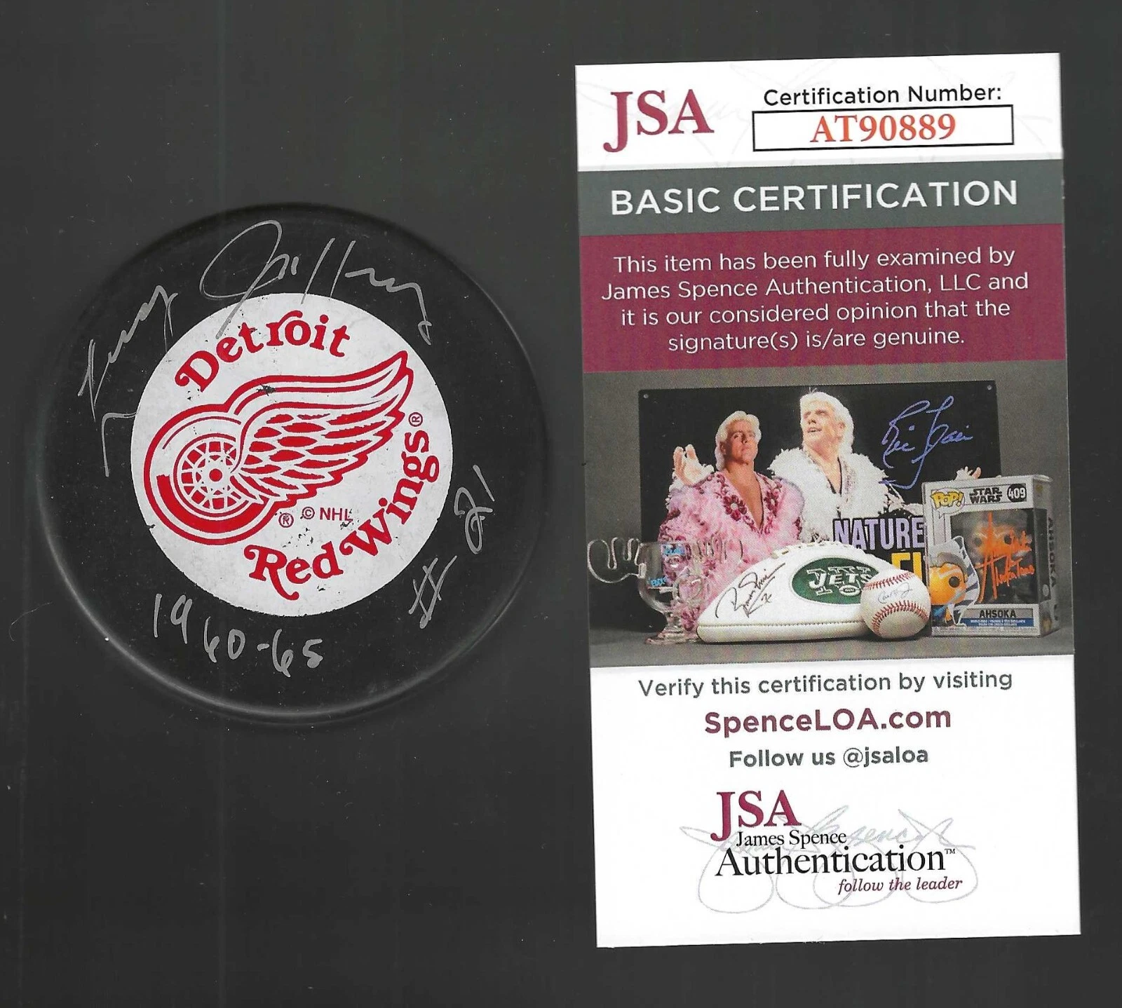 Larry Jeffrey Signed & Inscribed Detroit Red Wings Ravens Athletic Puck JSA COA