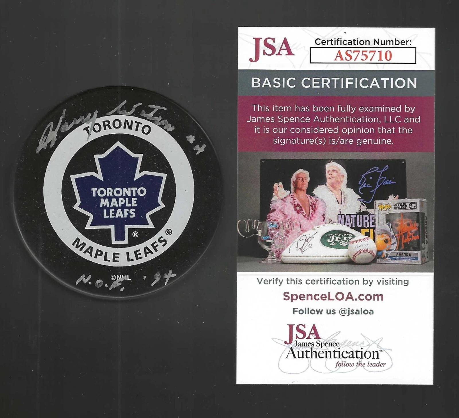 Harry Watson Signed & Inscribed Toronto Maple Leafs Official Game Puck JSA COA