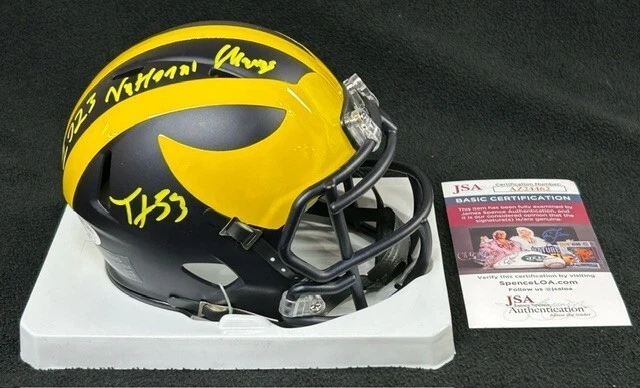 Trente Jones Signed & Inscribed Michigan Wolverines Mini Helmet JSA COA