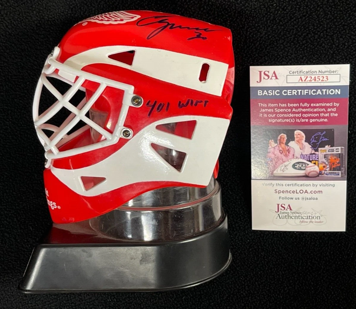 Chris Osgood Signed 401 Wins Detroit Red Wings Mini Mask Coin Bank JSA COA