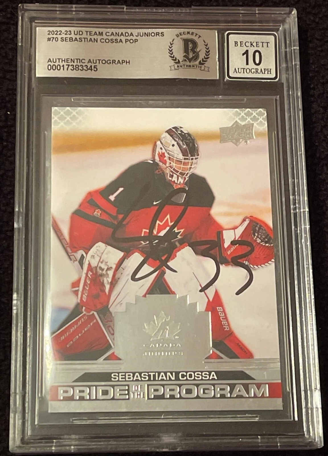 Sebastian Cossa Signed 2022-23 Canada Card #70 Beckett Authentic Grade 10 Auto