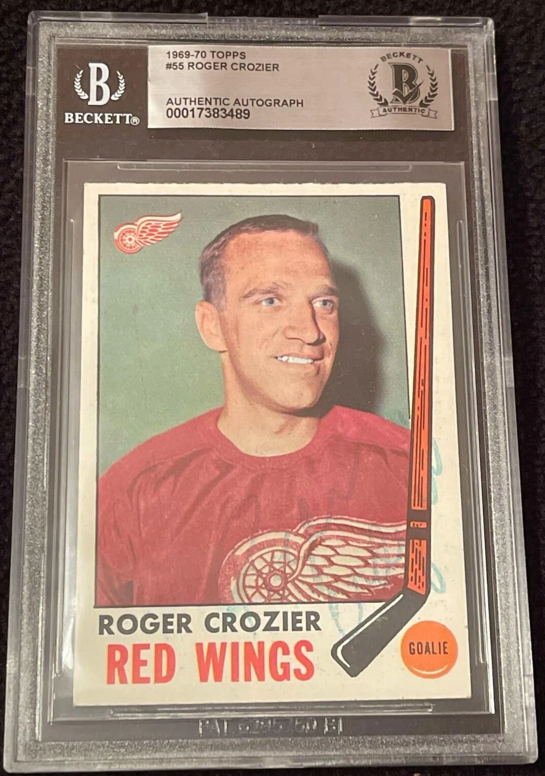 Roger Crozier Signed 1969-70 Topps Card #55 Detroit Red Wings Beckett Authentic