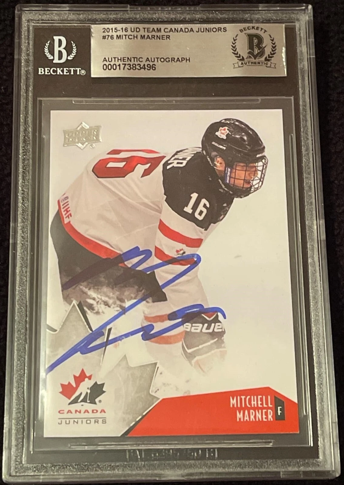 Mitch Marner 2015-16 Upper Deck Canada Juniors Card #78 Beckett Authenticated