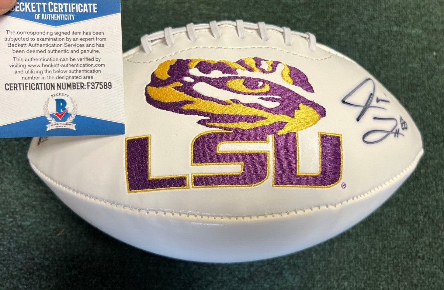 JARVIS LANDRY LSU TIGERS SIGNED AUTOGRAPHED WHITE PANEL FOOTBALL BECKETT COA