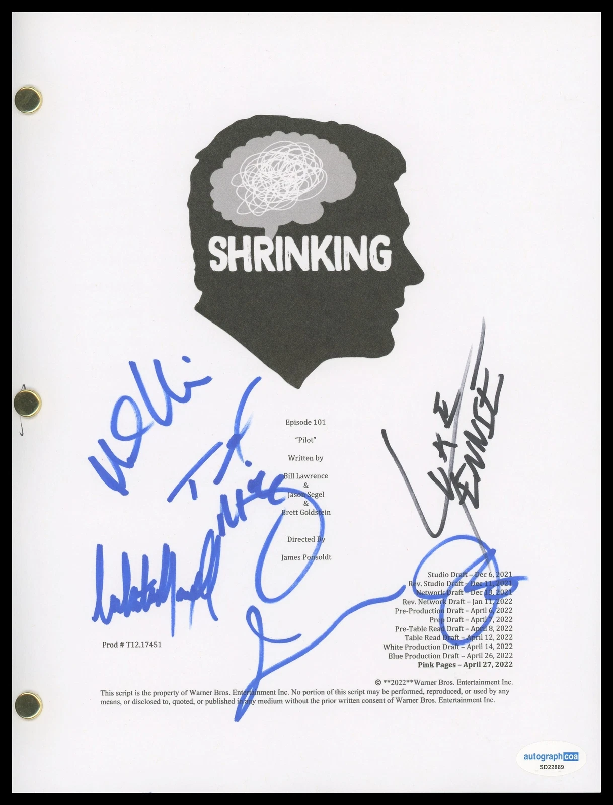 Shrinking AUTOGRAPH Signed Pilot Script -Jason Segel, Jessica Williams +4 B ACOA
