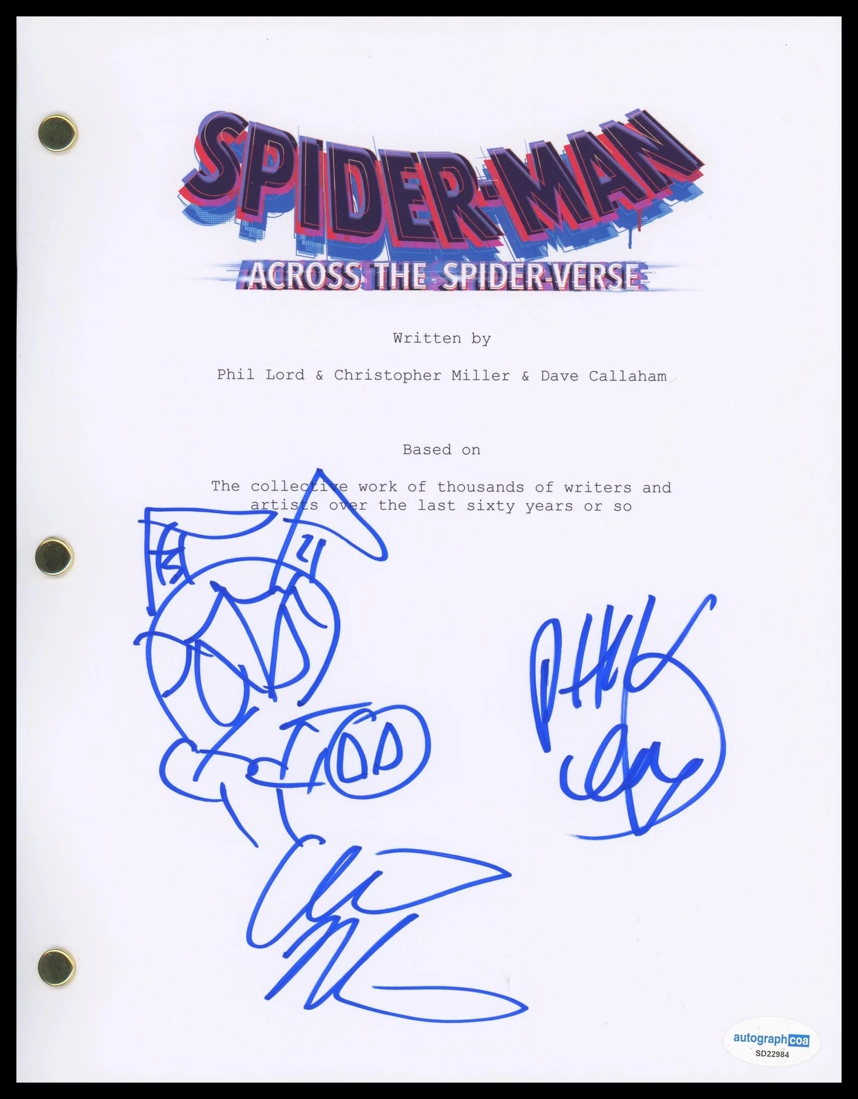 Phil Lord & Christopher Miller Spider-Man: Across the Spider-Verse SIGNED Script