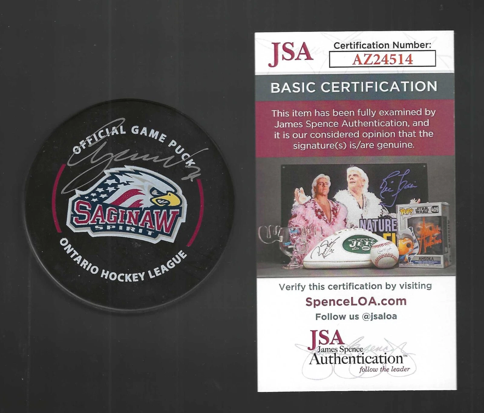 Chris Osgood Signed Saginaw Spirit Official Game Puck Detroit Red Wings JSA COA