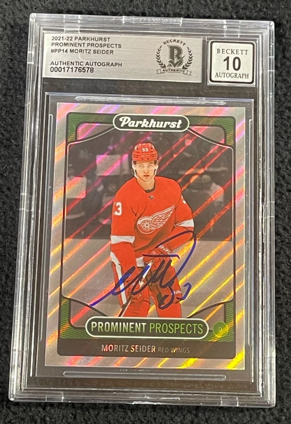 Moritz Seider Signed 2021/22 Parkhurst Prospects Rookie Card #PP14 BAS Certified