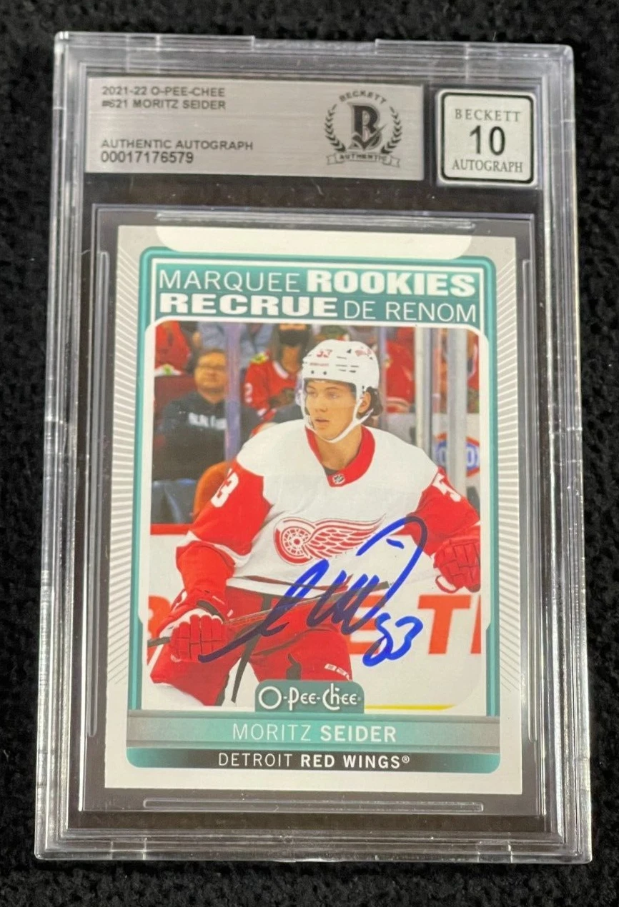 Moritz Seider Signed 2021/22 O-Pee-Chee Rookie Card #621 BAS Certified