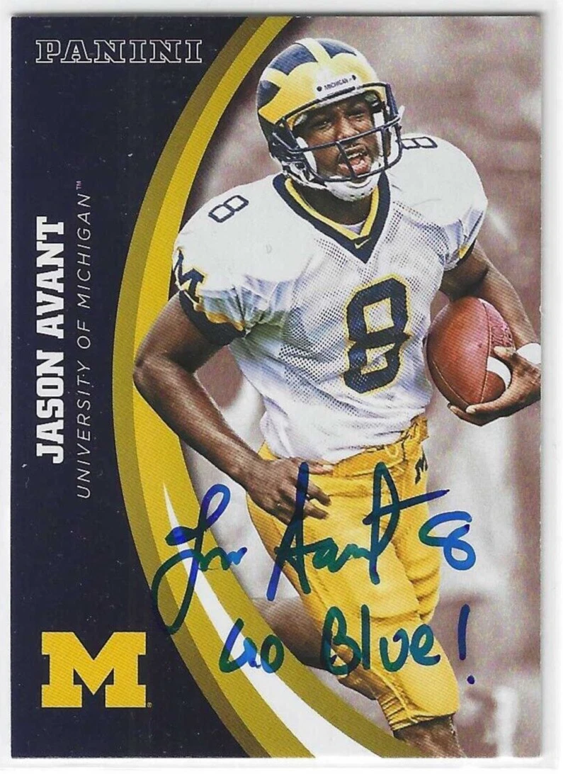 Jason Avant Signed & Inscribed 2015 Panini Card #20 Michigan Wolverines