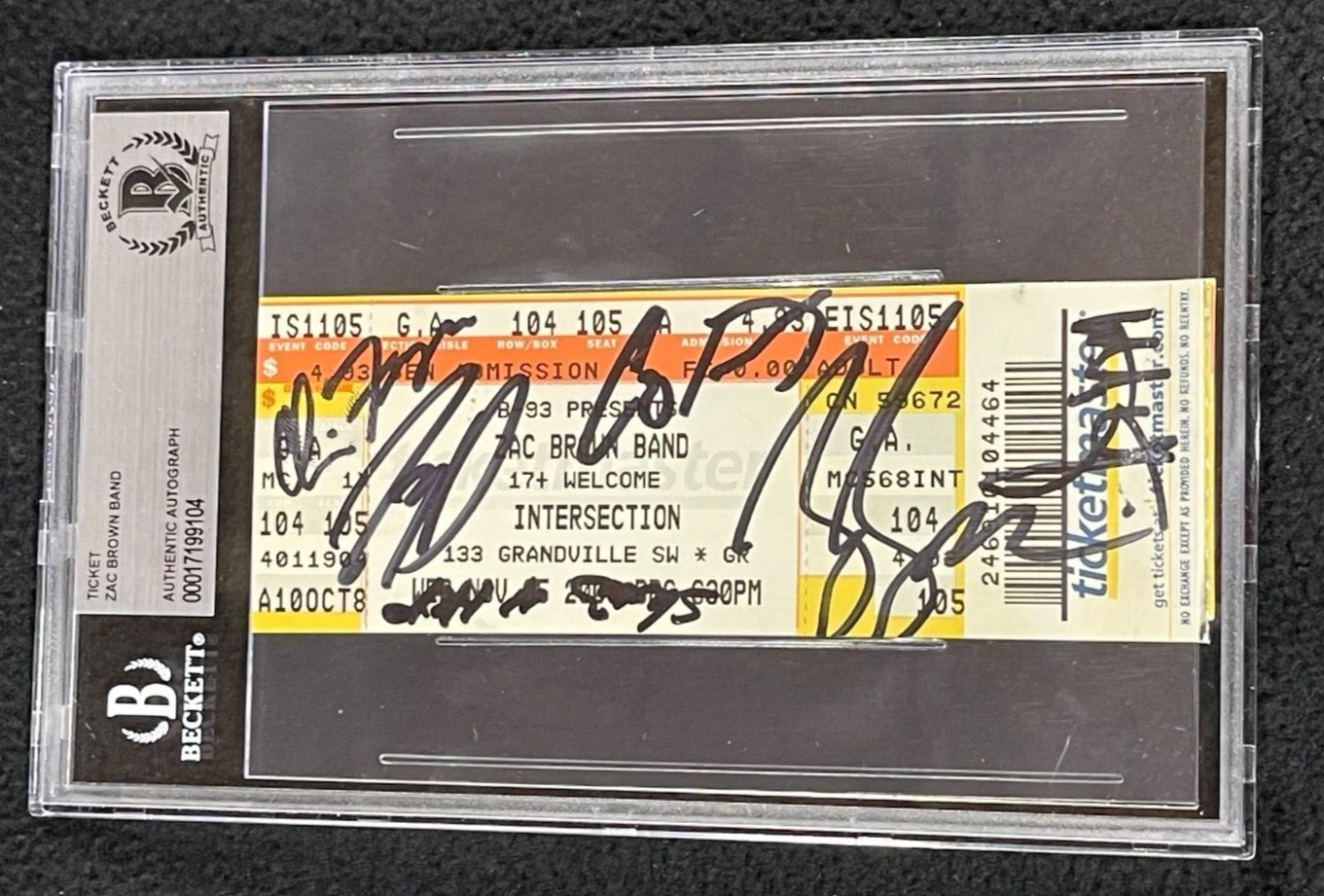 Zac Brown Band Signed Full Concert Ticket Signed by 6 Beckett Authenticated