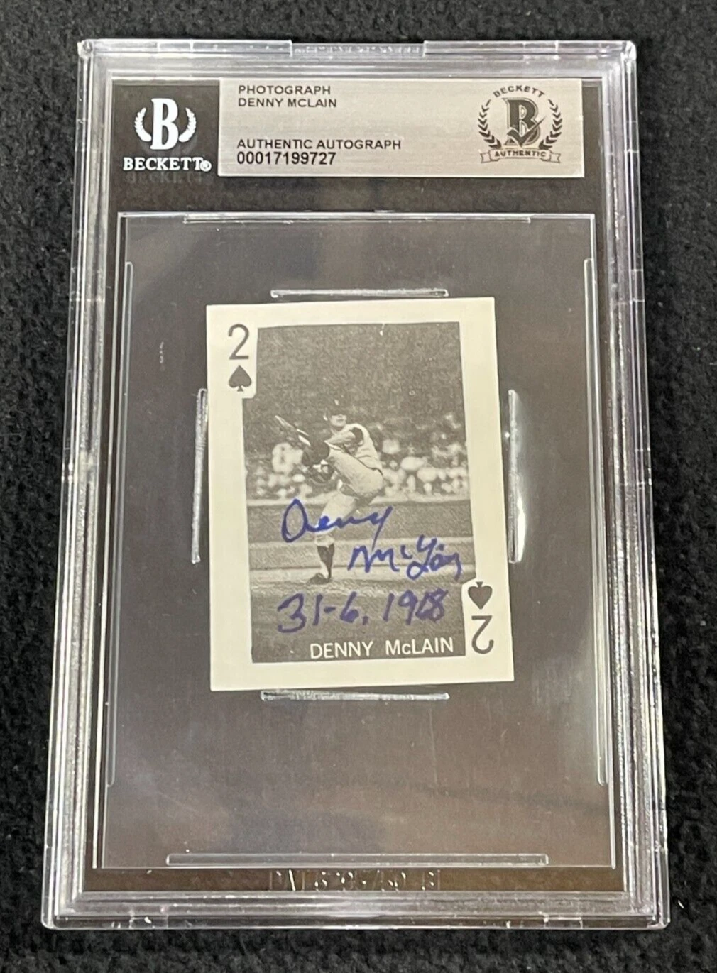 Denny McLain Signed Mini 2 Of Spades Playing Card Detroit Tigers BAS Certified