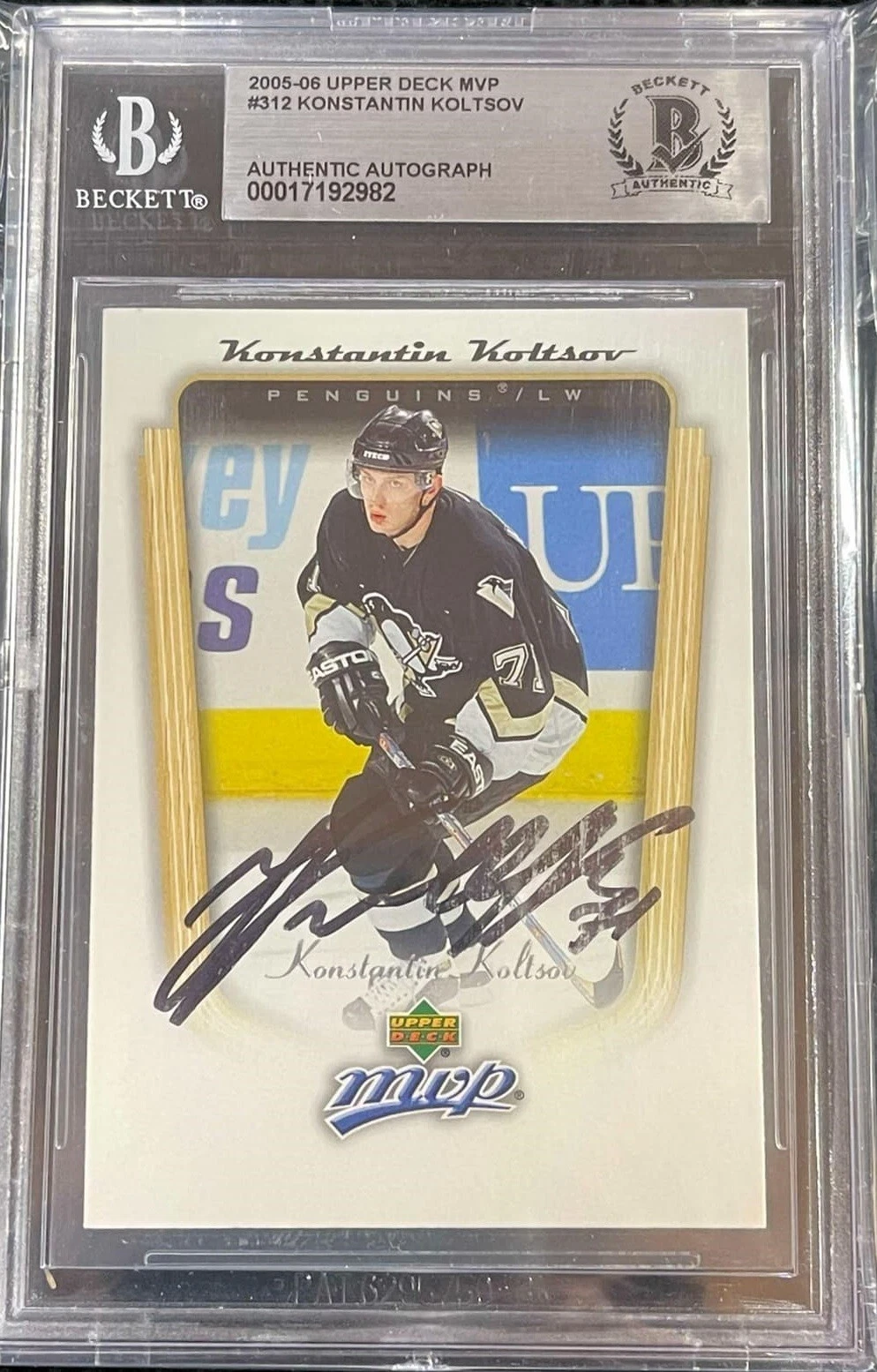 Konstantin Koltsov Signed 2005-06 UD MVP Card #312 Penguins Beckett Certified