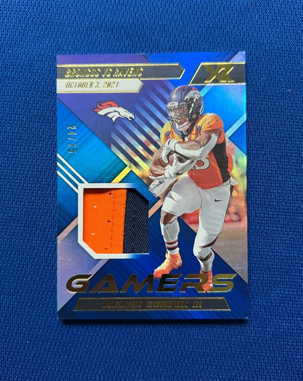 2022 PANINI XR MELVIN GORDON III DENVER BRONCOS GAMERS PATCH JERSEY /25 #GM-MEG