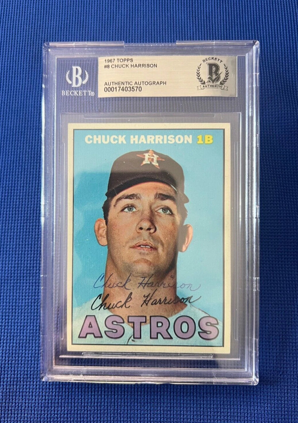 1967 TOPPS CHUCK HARRISON HOUSTON ASTROS SIGNED AUTOGRAPHED CARD #8 BECKETT