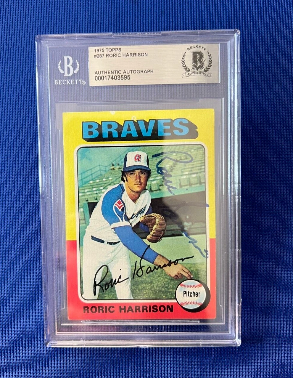 1975 TOPPS RORIC HARRISON ATLANTA BRAVES SIGNED AUTOGRAPHED CARD #287 BECKETT *