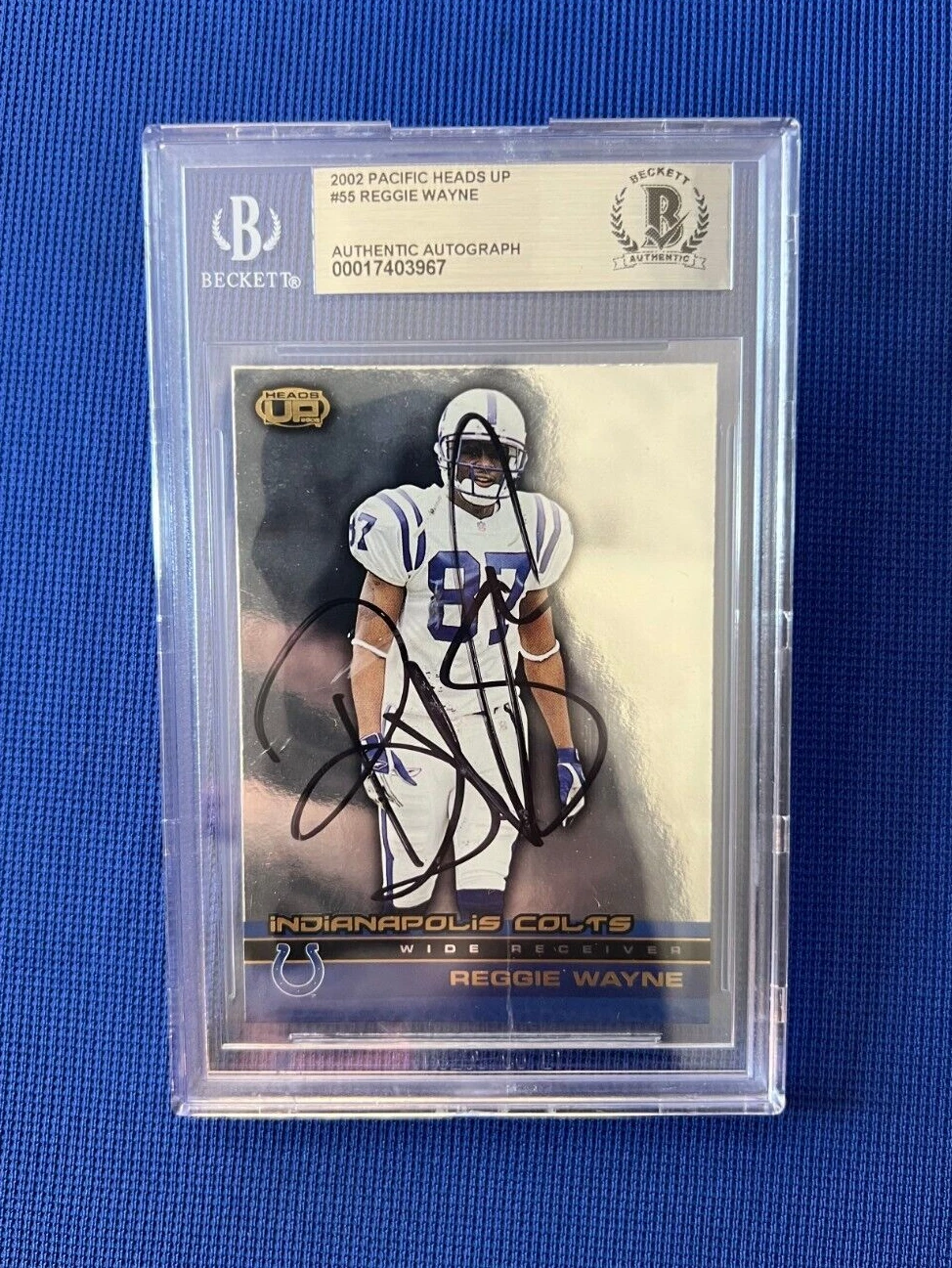 2002 PACIFIC HEADS UP REGGIE WAYNE COLTS SIGNED AUTOGRAPHED CARD #55 BECKETT