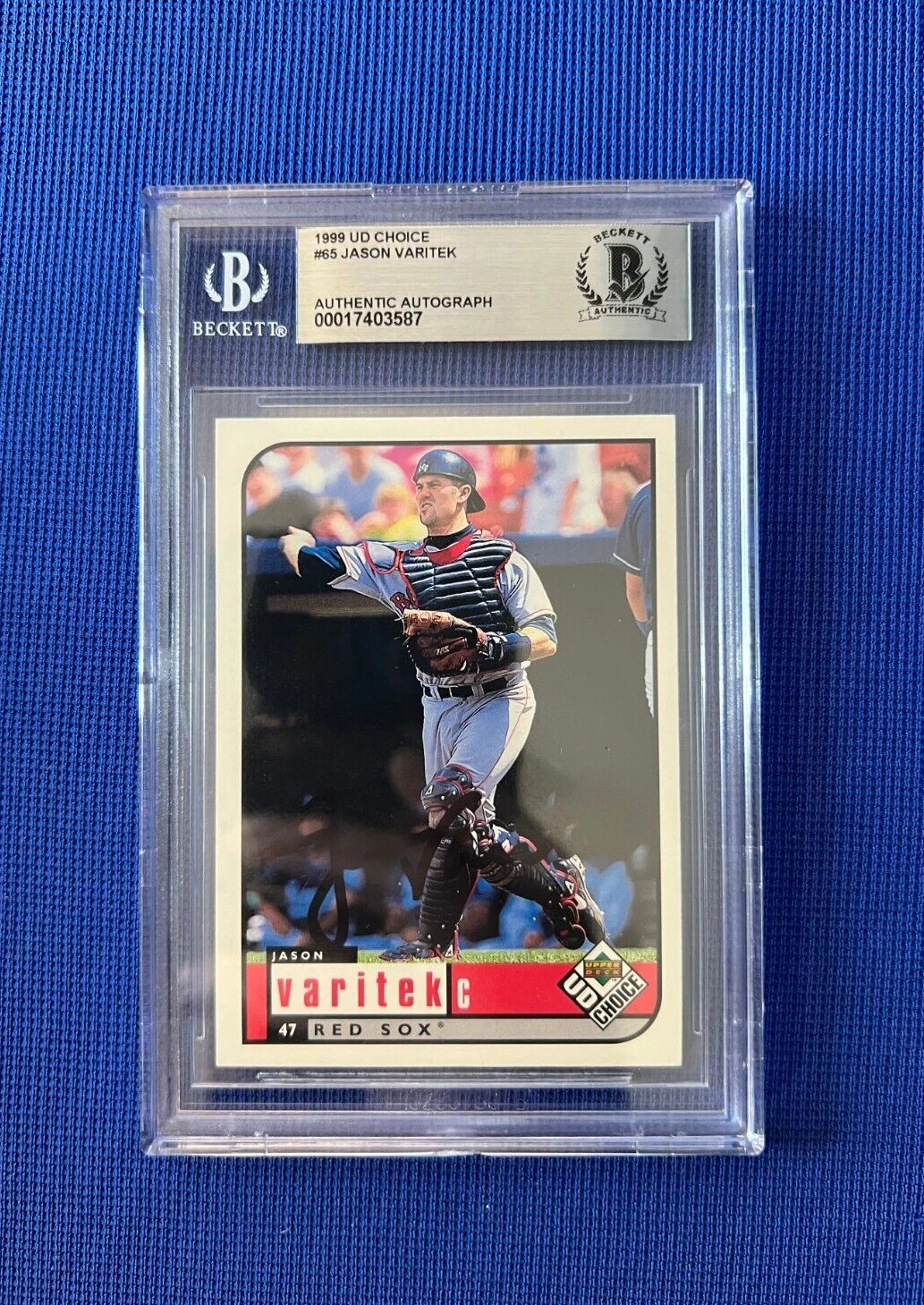 1999 UD CHOICE JASON VARITEK BOSTON RED SOX SIGNED AUTOGRAPHED CARD #65 BECKETT