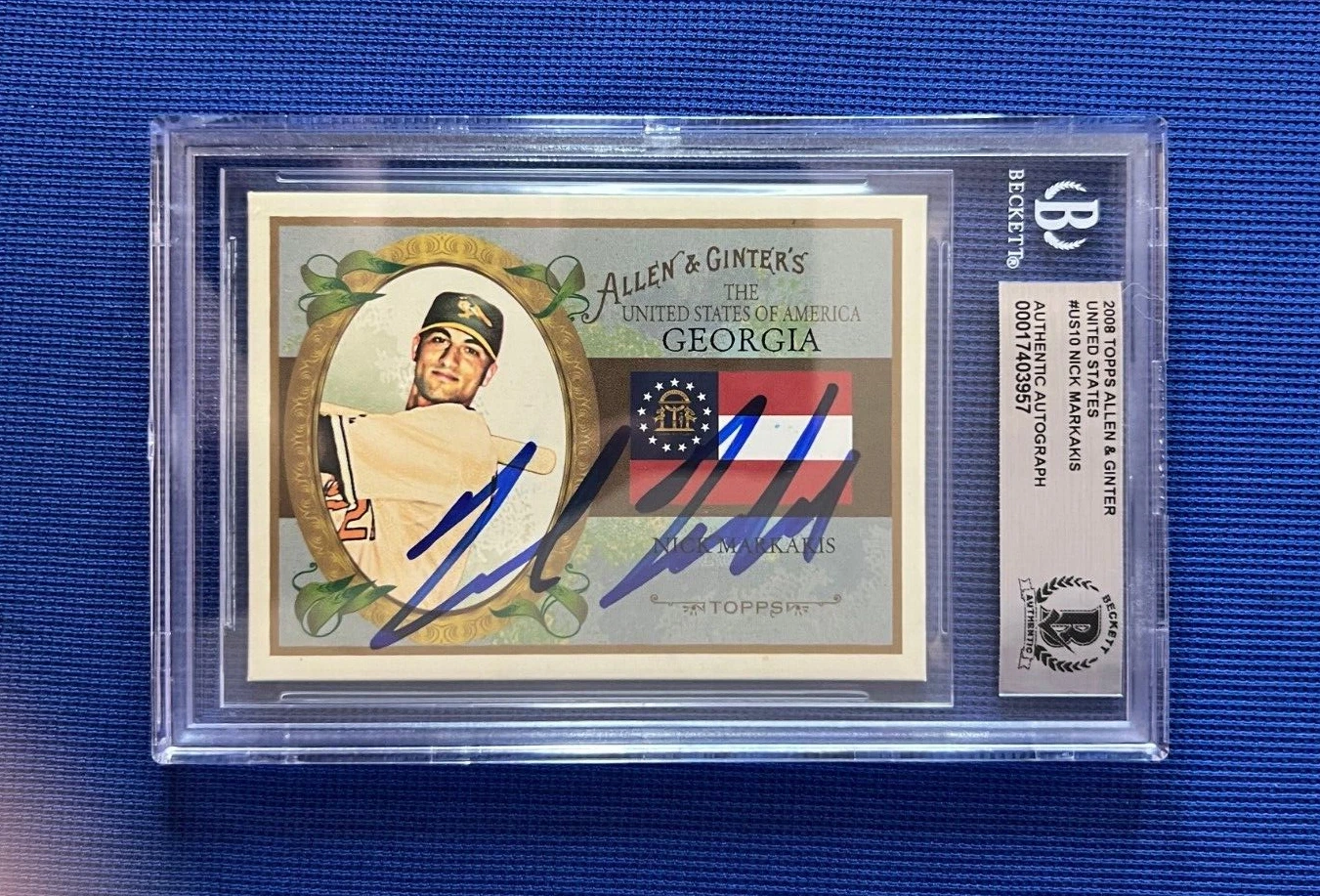 2008 TOPPS ALLEN & GINTER NICK MARKAKIS ORIOLES SIGNED AUTO #US10 CARD BECKETT