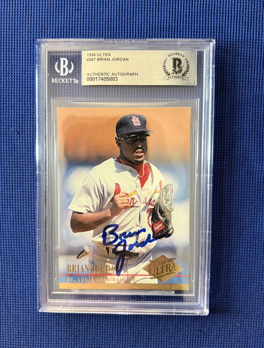 1994 FLEER ULTRA BRIAN JORDAN ST. LOUIS CARDINALS SIGNED AUTOGRAPH #267 BECKETT