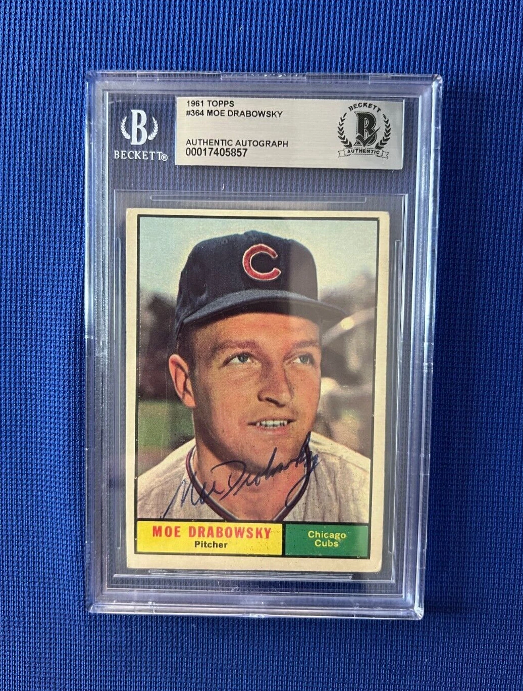 1961 TOPPS MOE DRABOWSKY CHICAGO CUBS SIGNED AUTOGRAPHED #364 BECKETT
