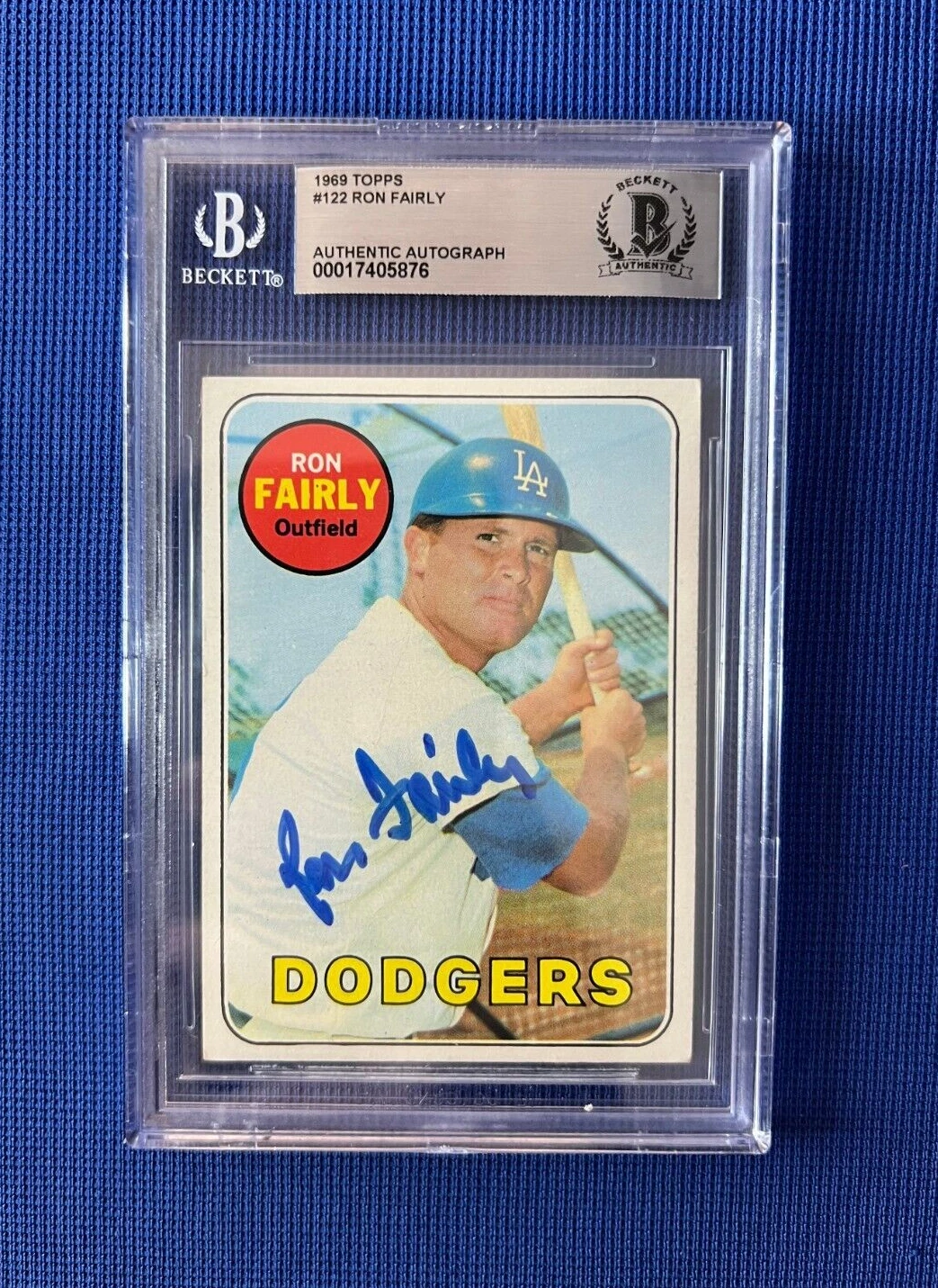 1969 TOPPS RON FAIRLY LOS ANGELES DODGERS SIGNED AUTOGRAPHED #122 BECKETT *