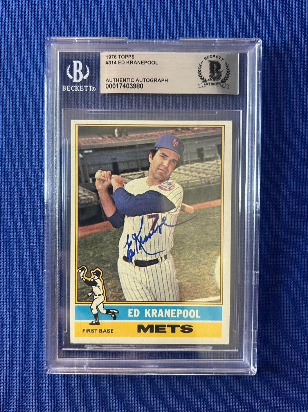 1976 TOPPS ED KRANEPOOL NEW YORK METS SIGNED AUTOGRAPHED CARD #314 BECKETT
