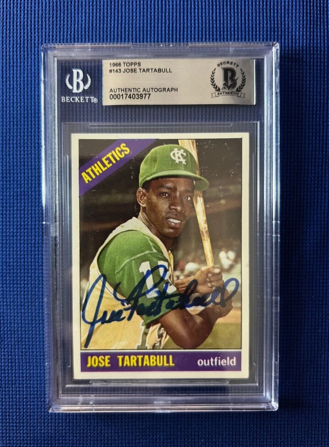 1966 TOPPS JOSE TARTABULL ATHLETICS SIGNED AUTOGRAPHED CARD #143 BECKETT