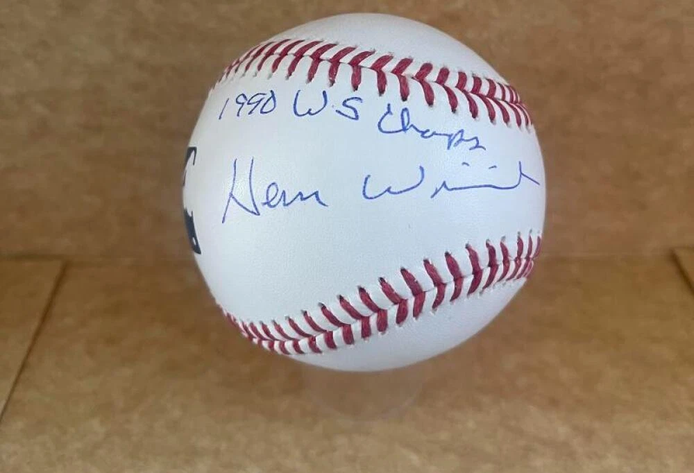 HERM WINNINGHAM REDS 1990 WS CHAMPS SIGNED AUTO M.L. BASEBALL BECKETT AUTH