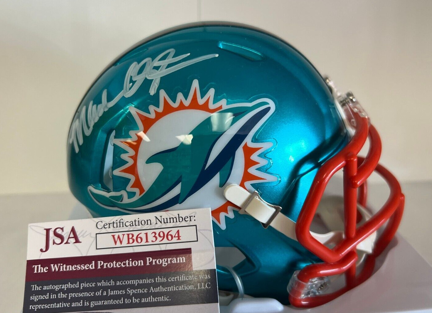 MARK CLAYTON MIAMI DOLPHINS SIGNED AUTOGRAPHED FLASH MINI HELMET JSA COA