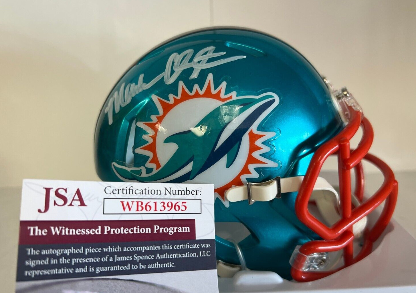 MARK CLAYTON MIAMI DOLPHINS SIGNED AUTOGRAPHED FLASH MINI HELMET JSA COA *