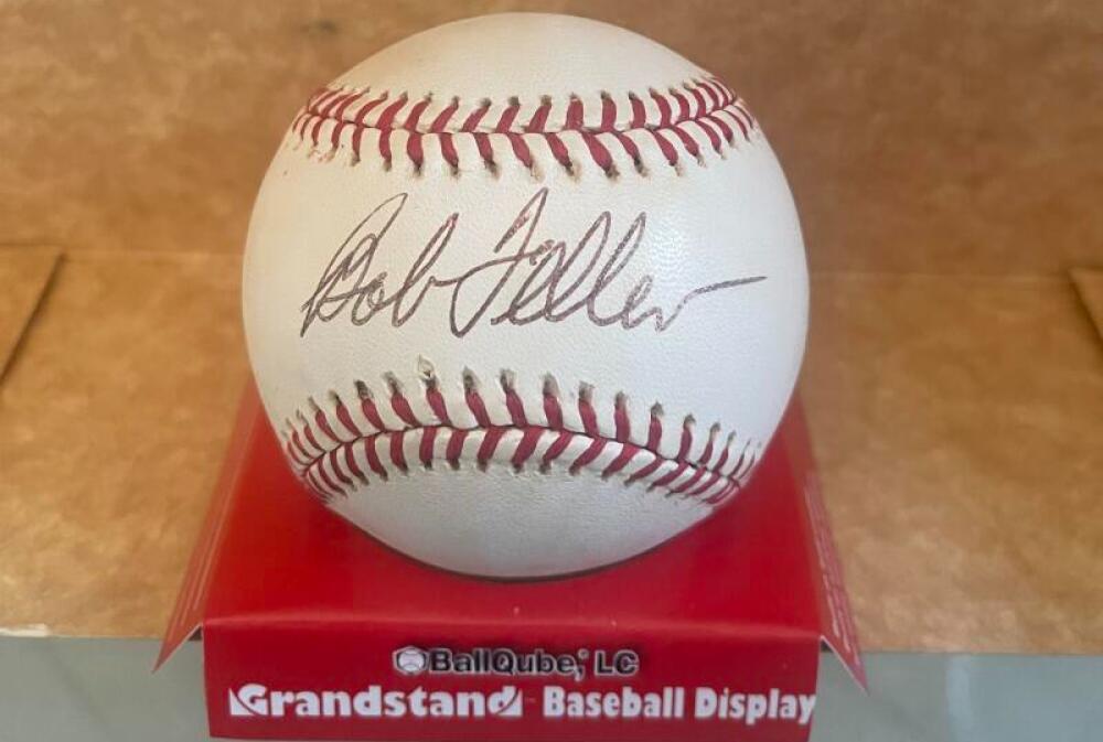 BOB FELLER INDIANS SIGNED AUTOGRAPHED A.L. BASEBALL BECKETT AUTH