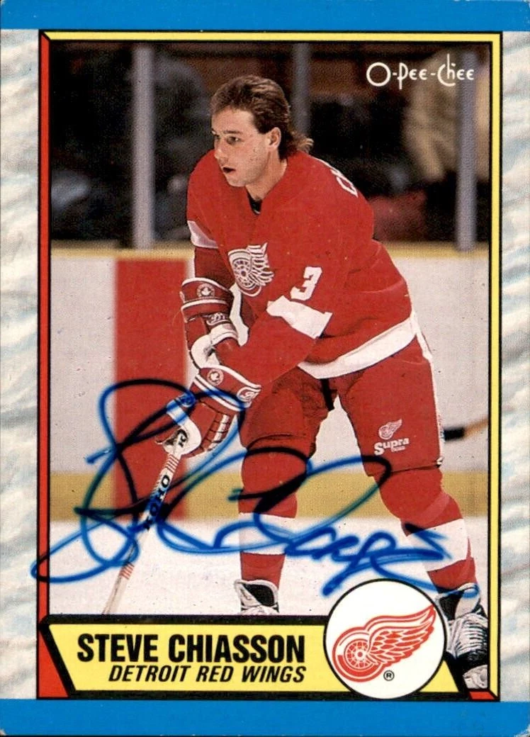 Steve Chiasson Signed 1989/90 O-Pee-Chee Rookie Card #164 Detroit Red Wings