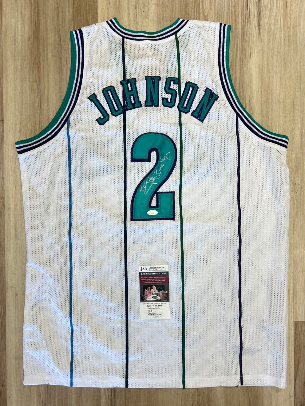 LARRY JOHNSON GRAD MAMA HORNETS SIGNED AUTOGRAPHED CUSTOM JERSEY JSA COA