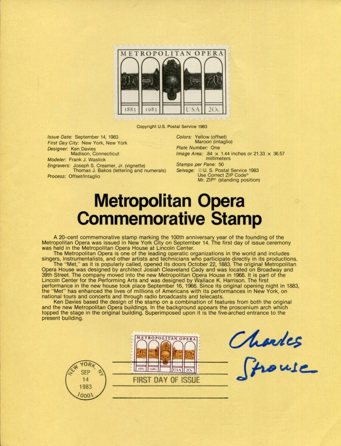 Charles Strouse Composer Lyricist Annie Bye Bye Birdie Signed Autograph FDC Page