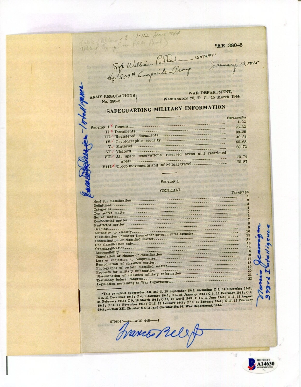 Norris Jernigan Edward Schlesinger Manhattan Project WWII Signed Autograph BAS