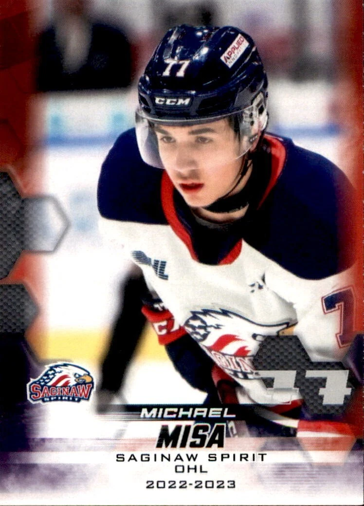 Michael Misa 2022/23 OHL Saginaw Spirit Team Issued First Ever Rookie Card