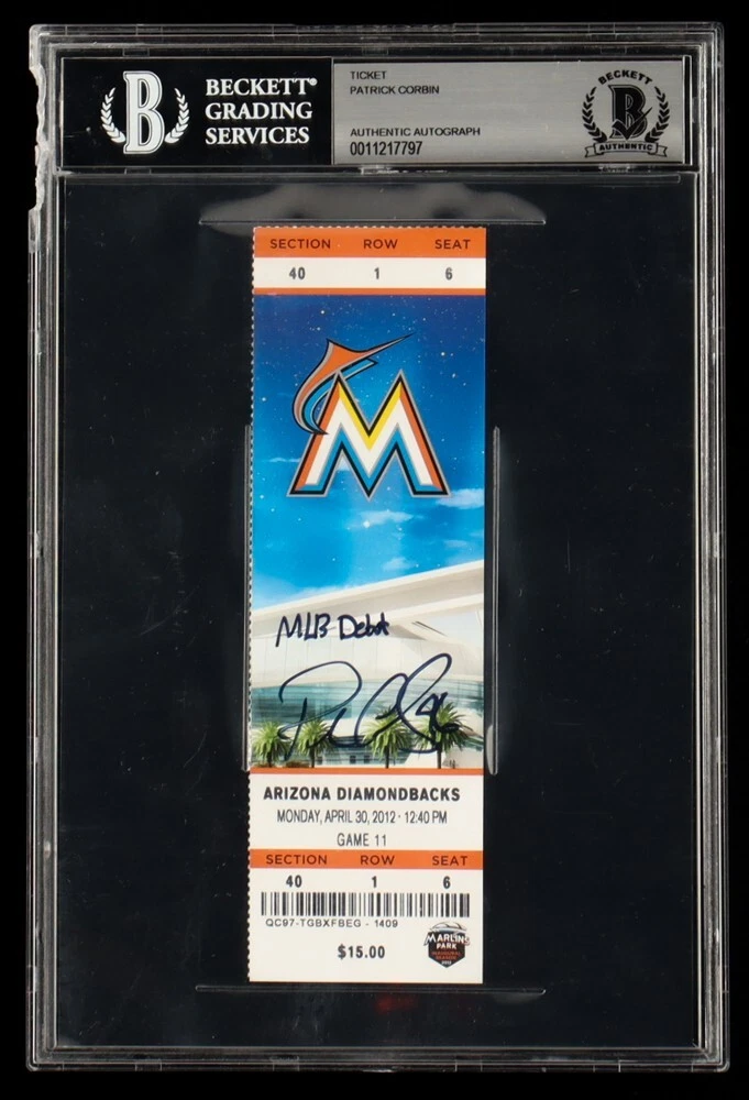 Patrick Corbin Arizona Diamondback Signed Autograph MLB Debut Ticket BAS Beckett