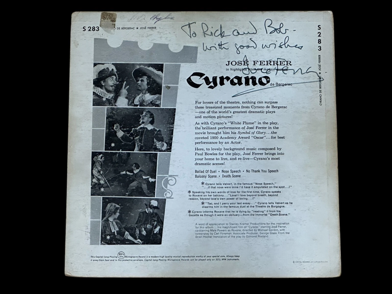 Jose Ferrer Cyrano de Bergerac Signed Autograph Record Album Vinyl R&R COA