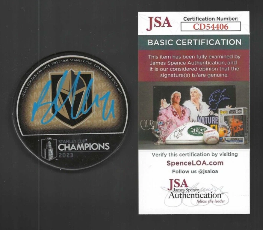 Ben Hutton Signed Vegas Golden Knights 2023 Stanley Cup Champions Puck JSA COA
