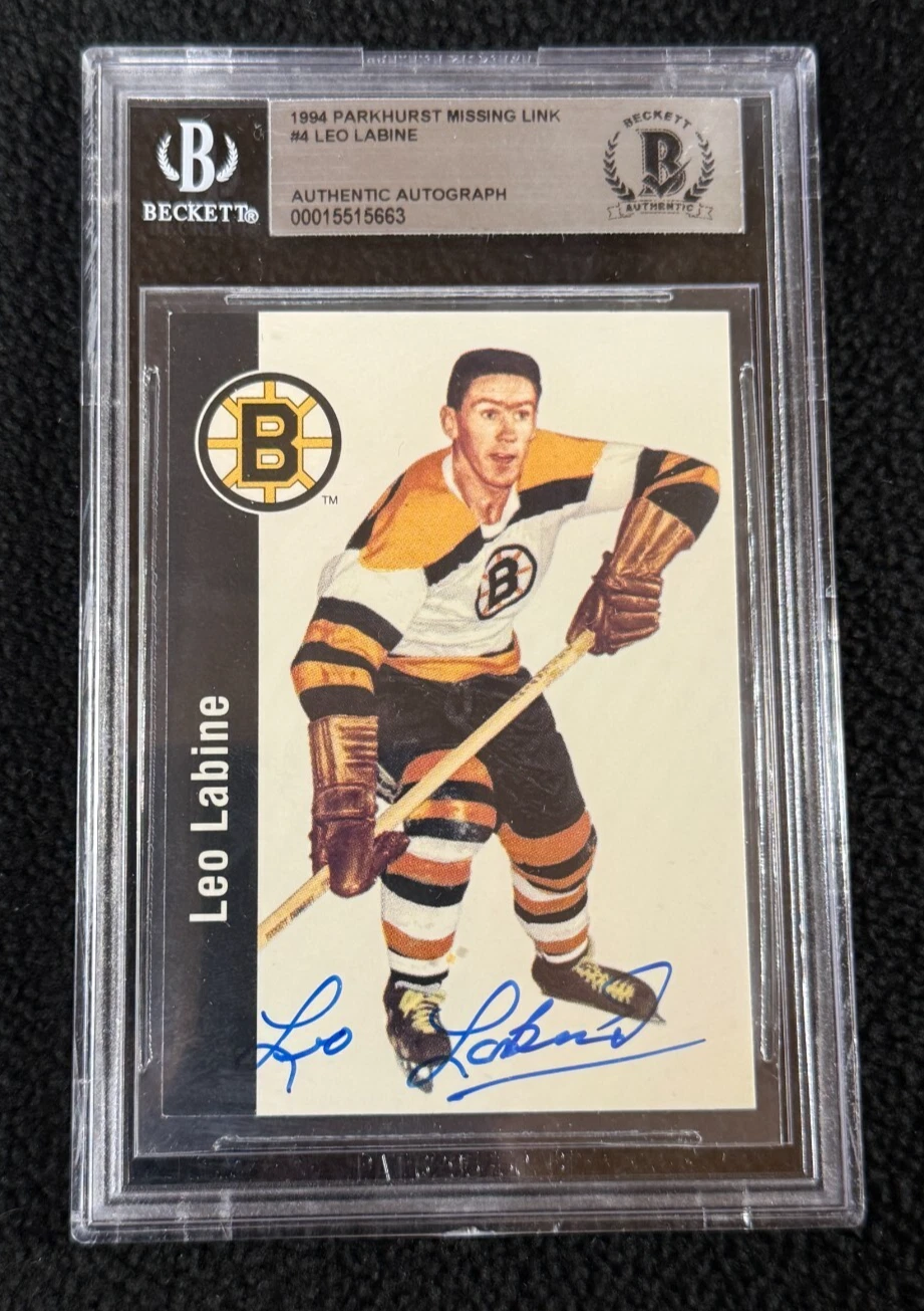 Leo Labine Signed 1994 Parkhurst Missing Link Card #4 Beckett Certified